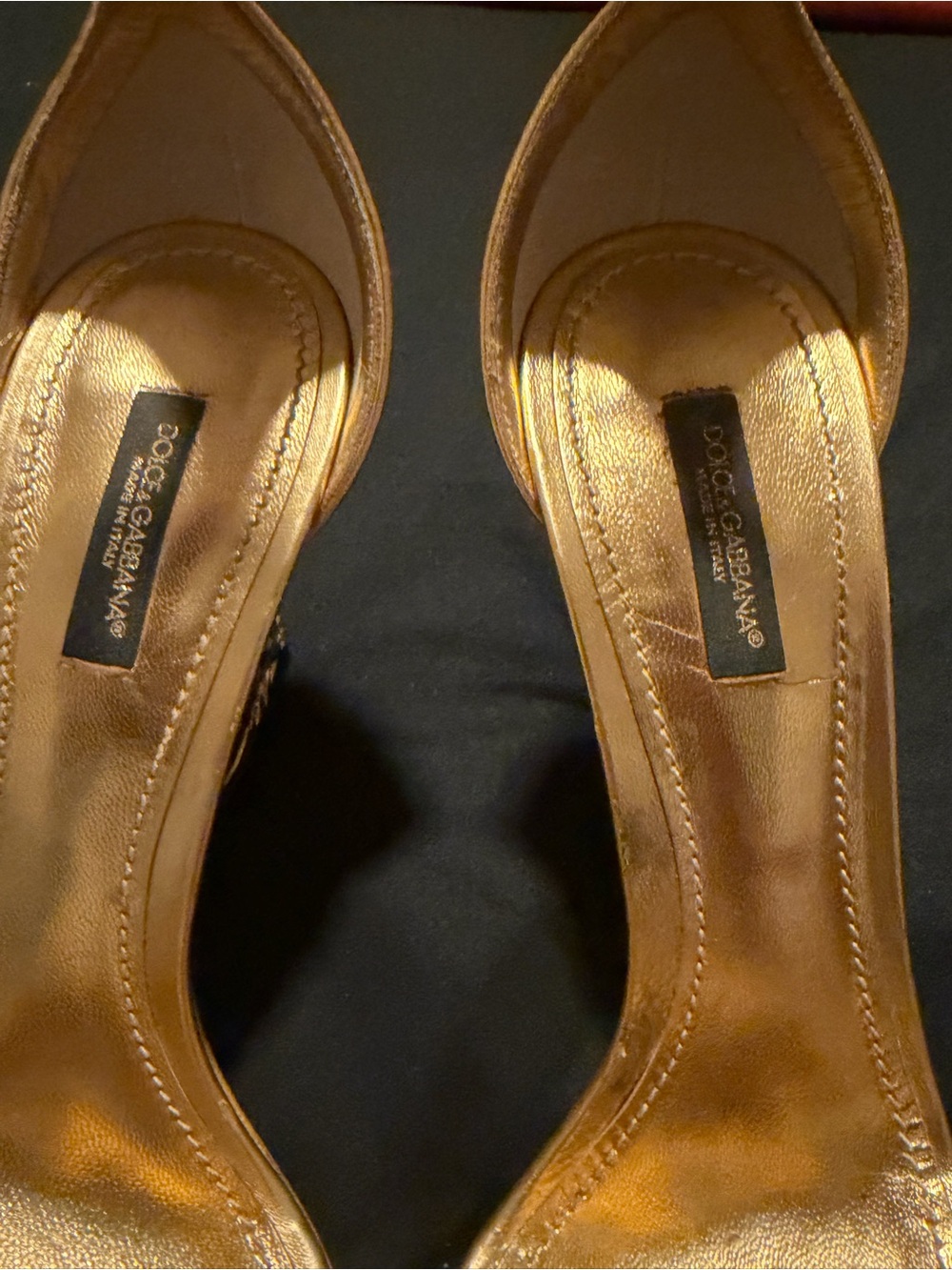 Dolce & Gabbana Nappa Mordore Sandals with Baroque DG Heel - Gold - Picture 7 of 8
